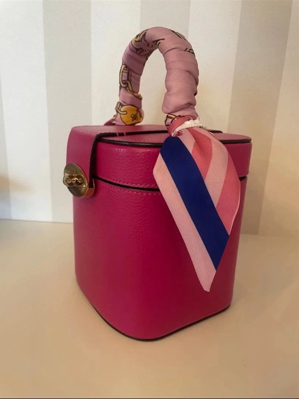 Mulberry Hot Pink Leather Mini Vanity Bag with Scarf-Wrapped Handle
